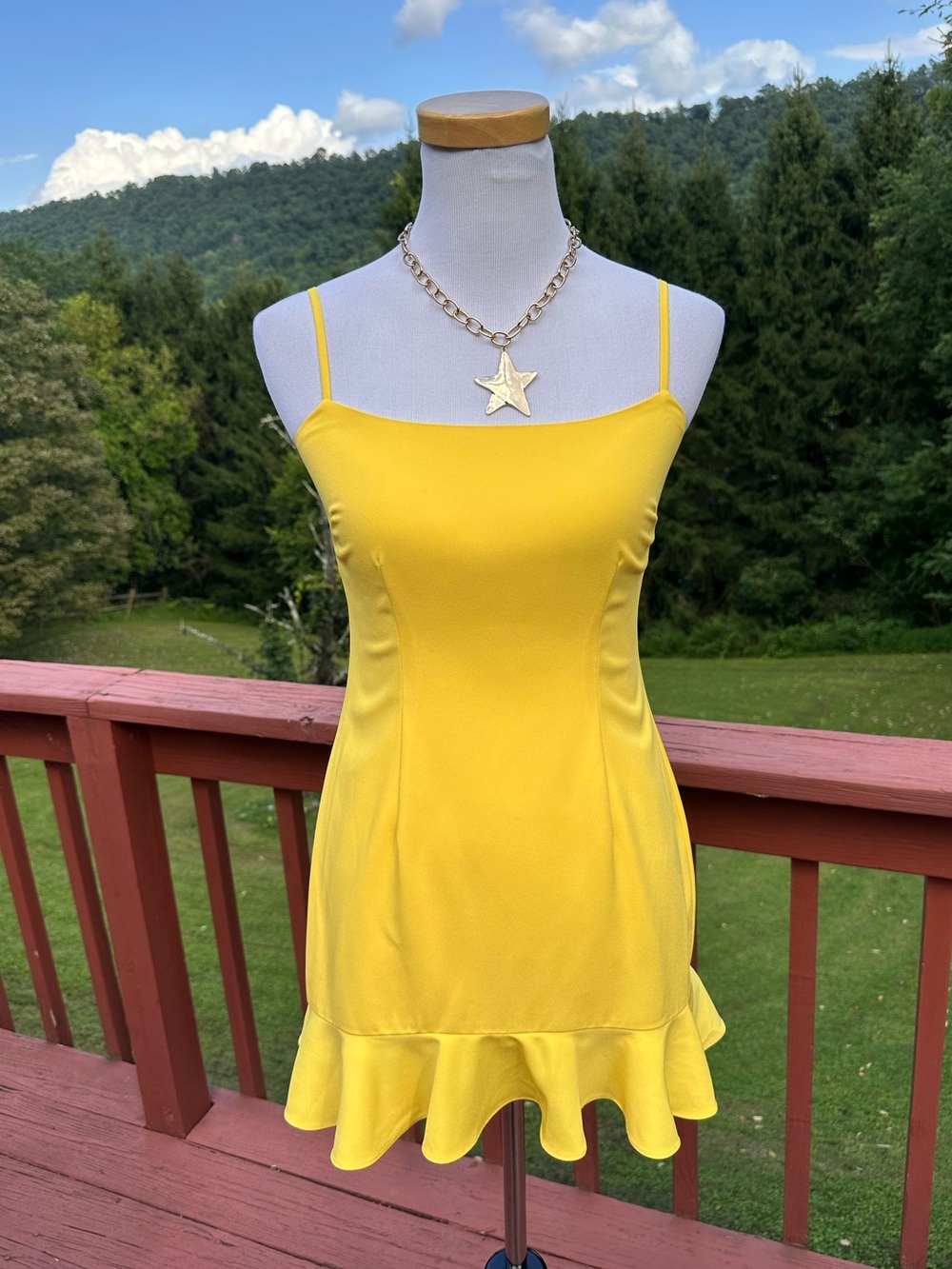 Lovers + Friends Teddy Mini Spaghetti Strap Dress Lemon Yellow